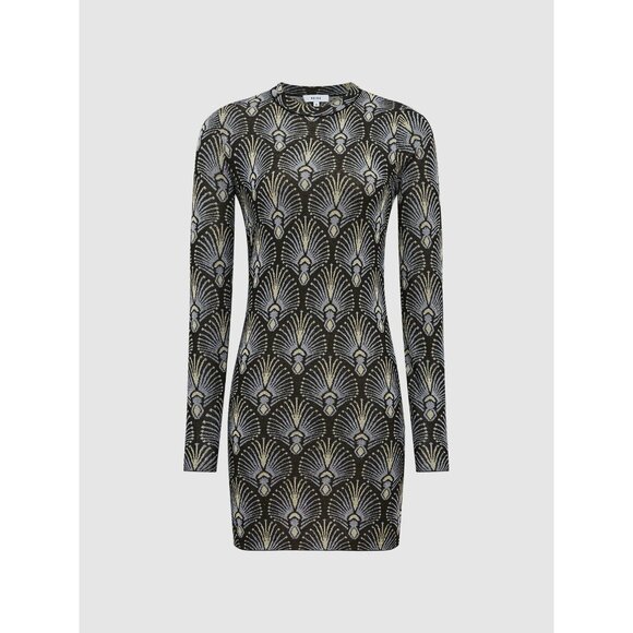 New Reiss Size Large Annie Metallic Jacquard Tunic Mini Dress Bodycon - Picture 4 of 16